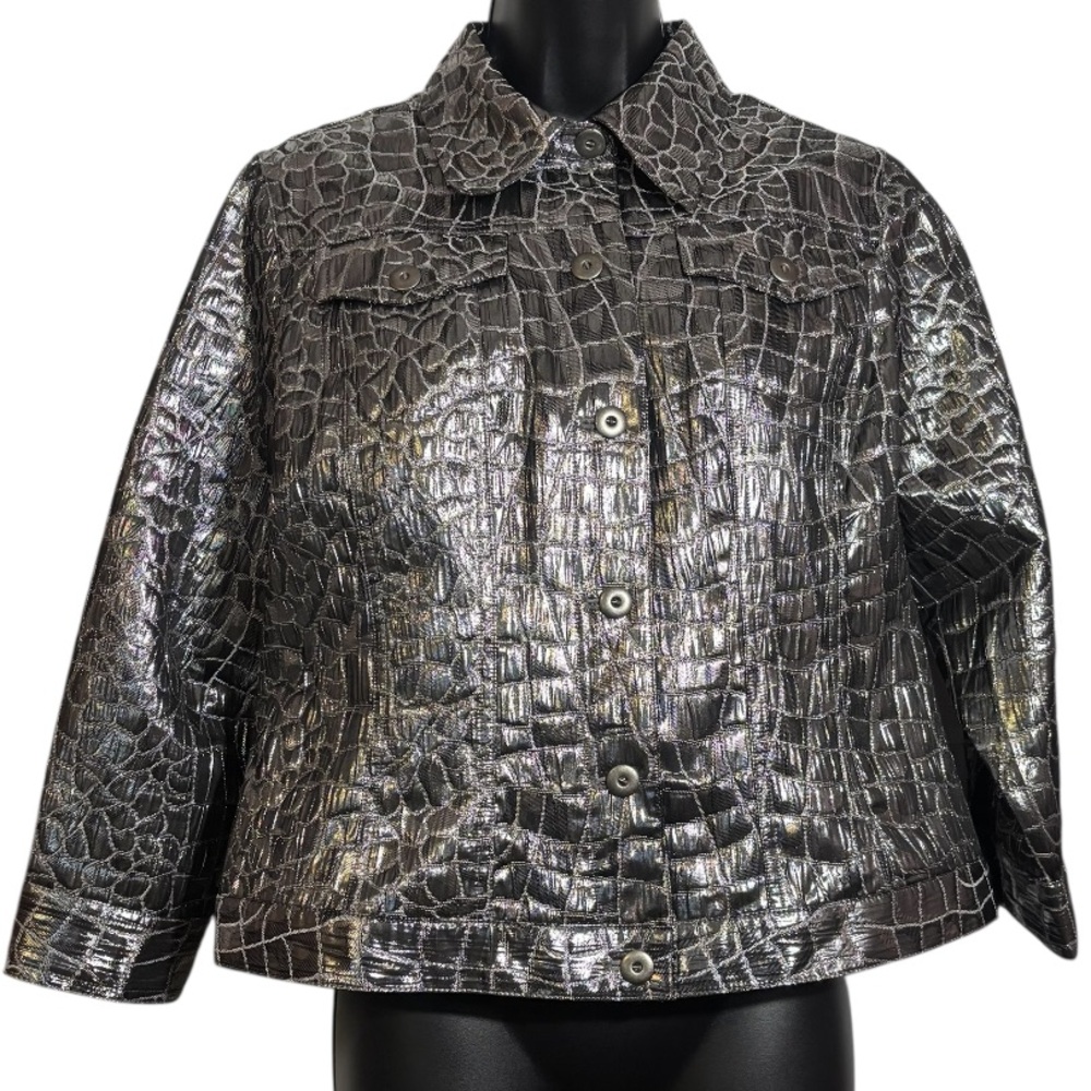 Ruby Rd. Crop Jacket Long Sleeve Silver Metallic … - image 4